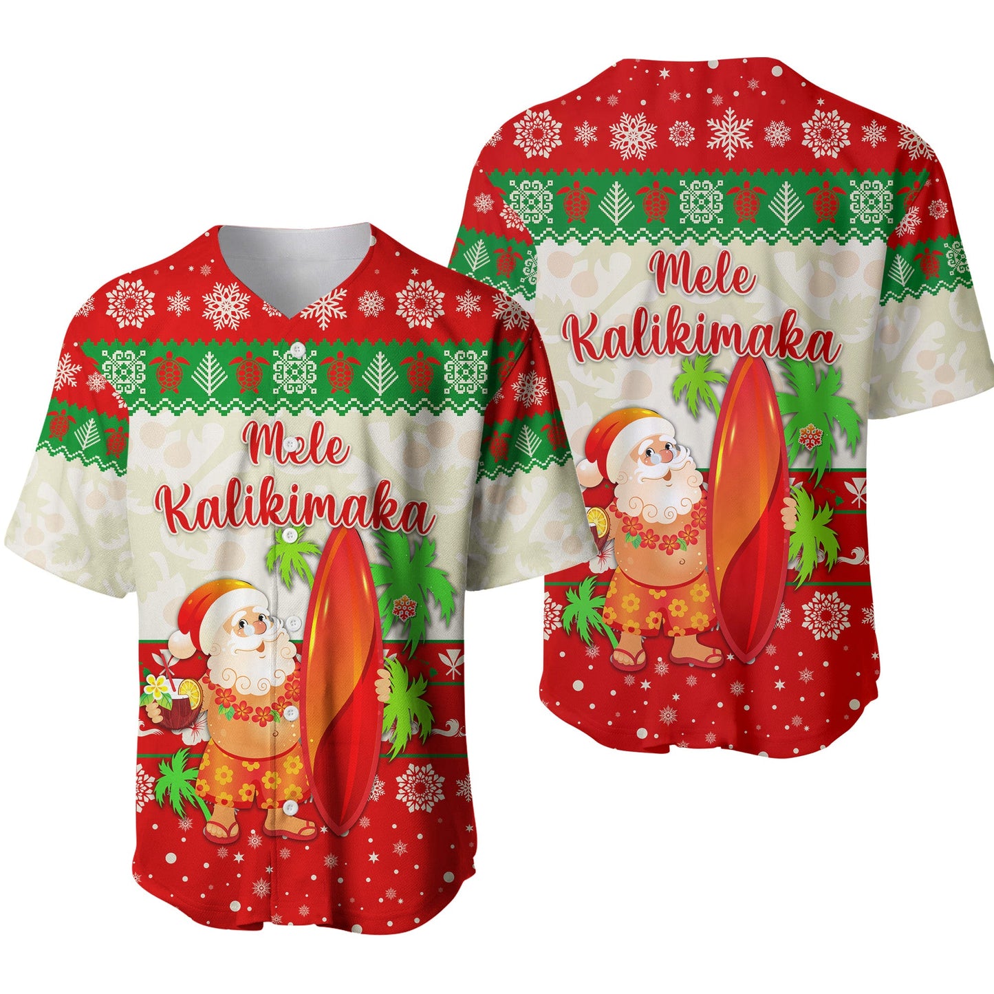 Hawaii Christmas Baseball Jersey Santa Claus Surfing Simple Style Beige Red