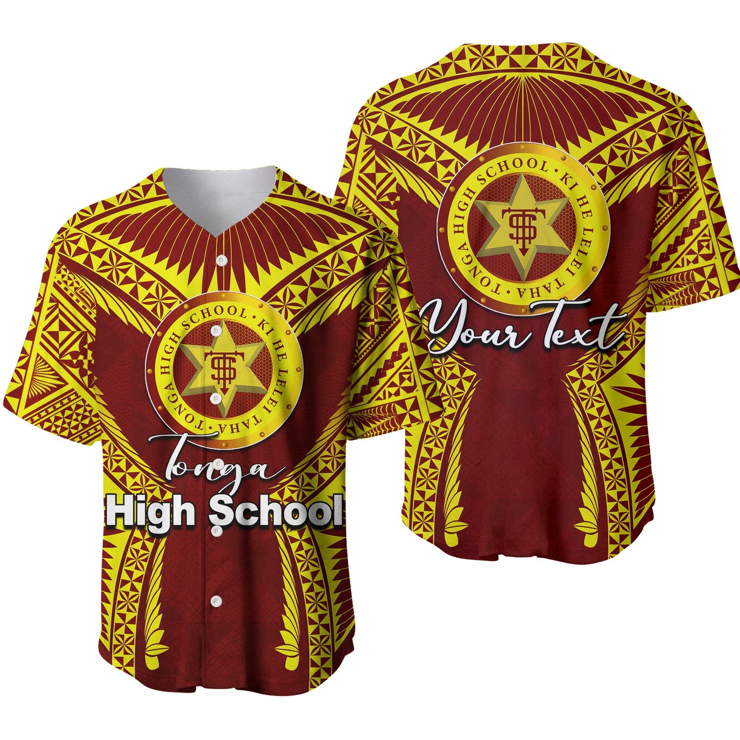 (Custom Personalised)Tonga High School Baseball Jersey Yellow Style