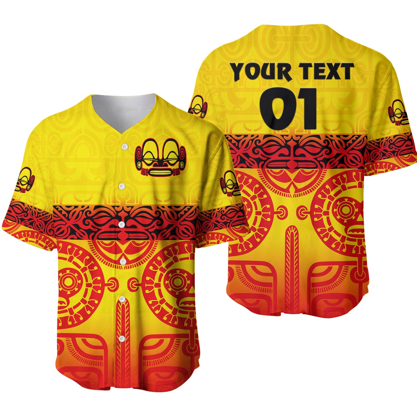 (Custom Personalised) Marquesas Islands Baseball Jersey Marquesan Tattoo Special Style Gradient Yellow