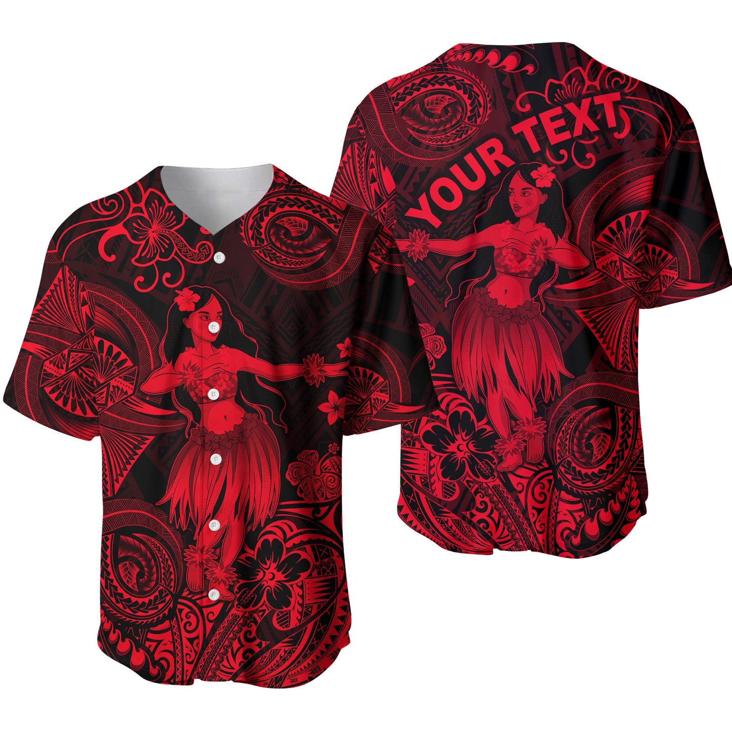 (Custom Personalised) Hawaii Hula Girl Polynesian Baseball Jersey Unique Style Red