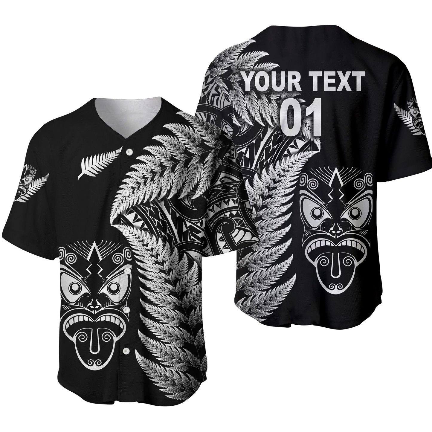 (Custom Personalised) New Zealand Haka Rugby Maori Baseball Jersey Silver Fern Vibes Black