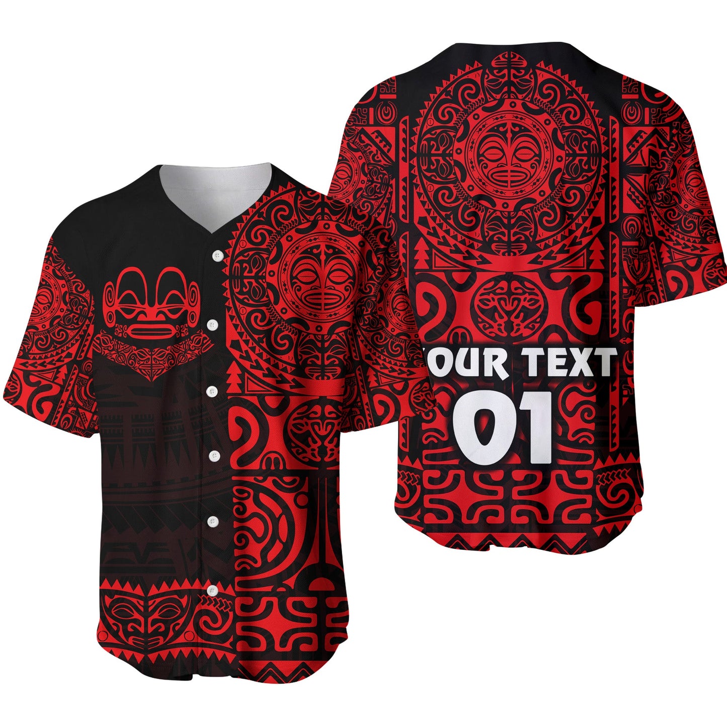 (Custom Personalised) Marquesas Islands Baseball Jersey Marquesan Tattoo Unique Style Red