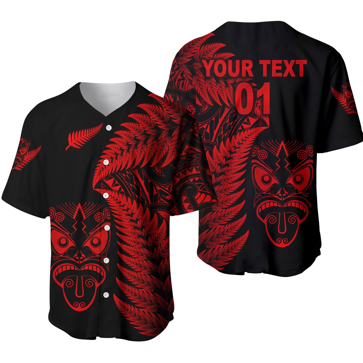 (Custom Personalised) New Zealand Haka Rugby Maori Baseball Jersey Silver Fern Vibes Red