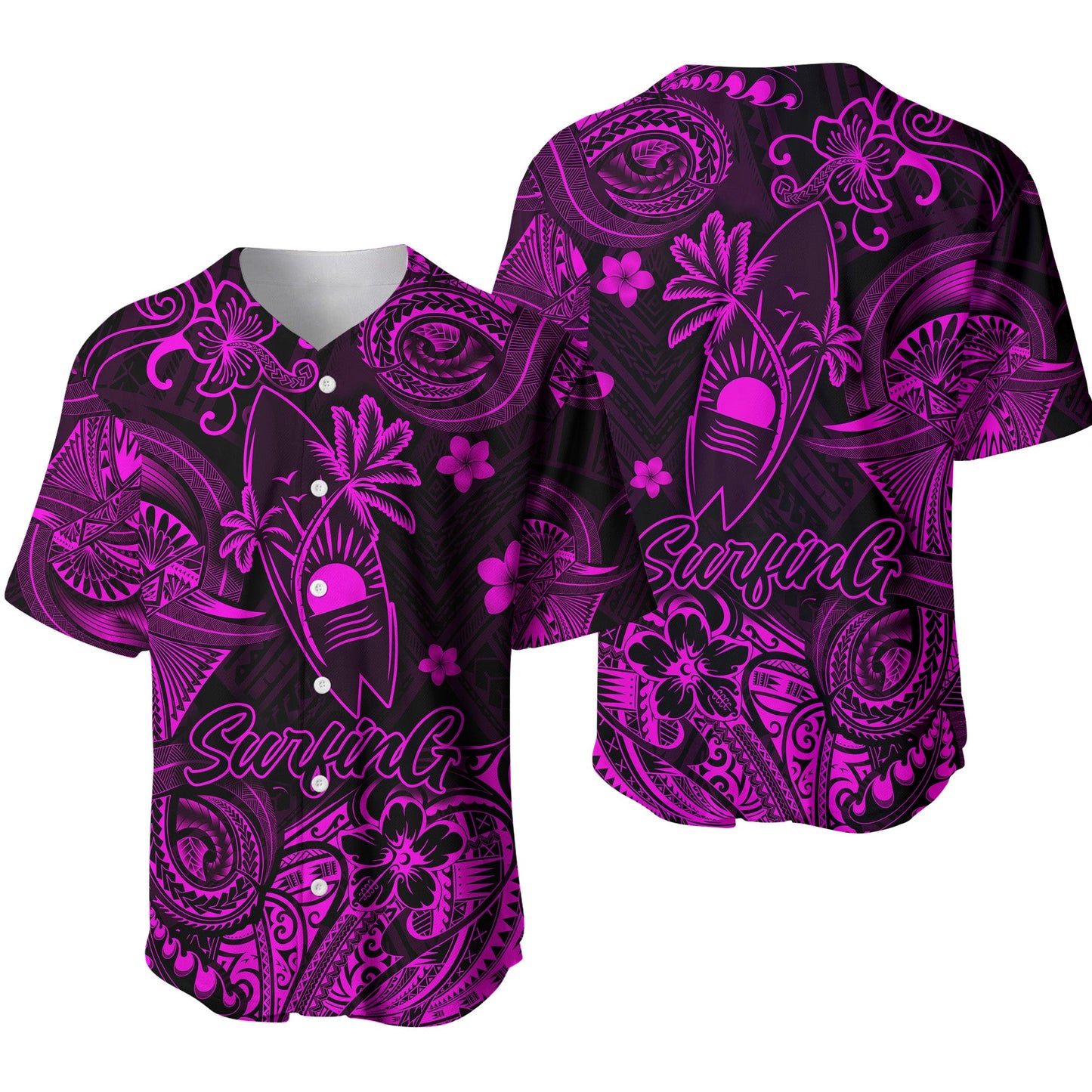 Hawaii Surfing Polynesian Baseball Jersey Unique Style Pink