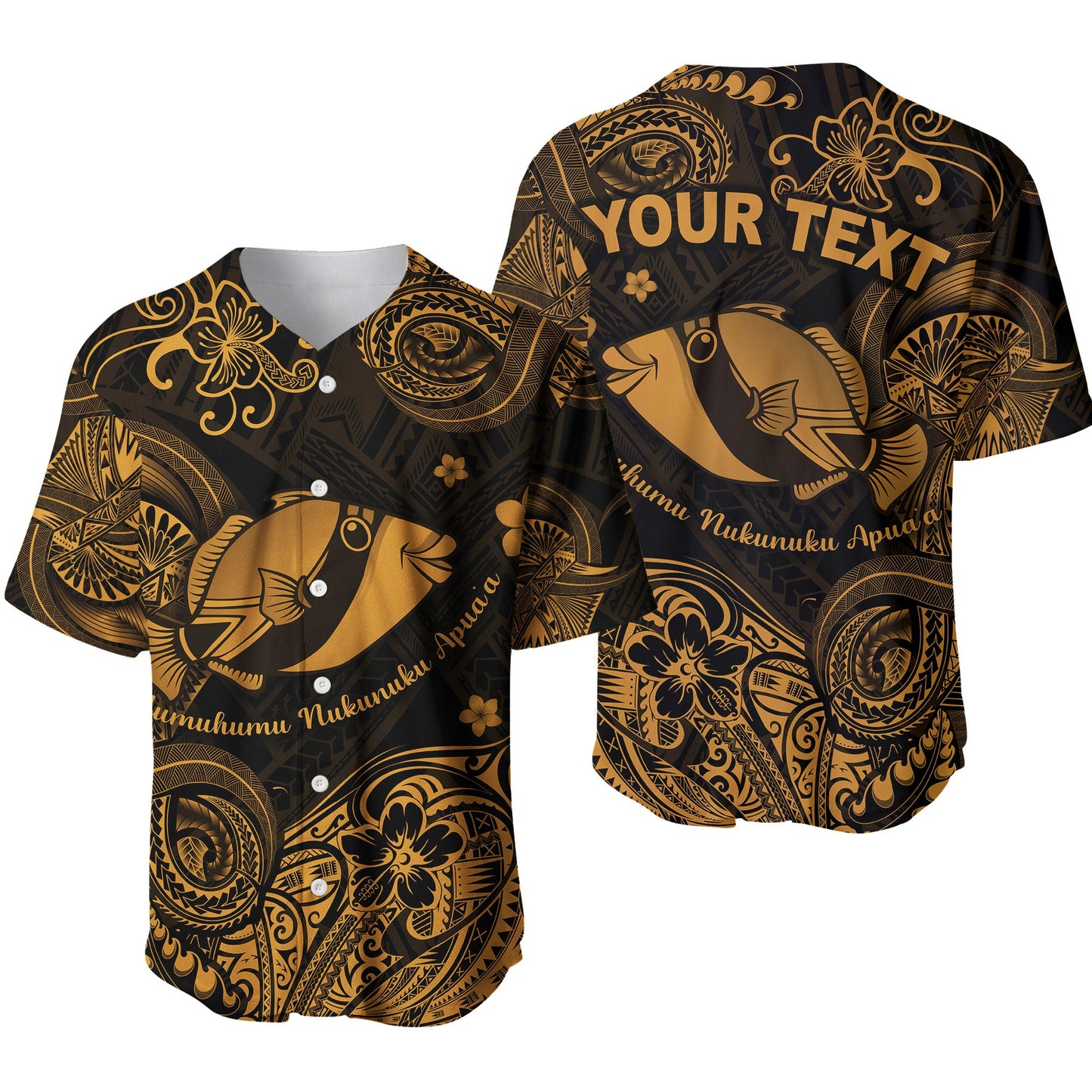 (Custom Personalised) Hawaii State Fish: Humuhumu Nukunuku Apua'a Polynesian Baseball Jersey Unique Style Gold