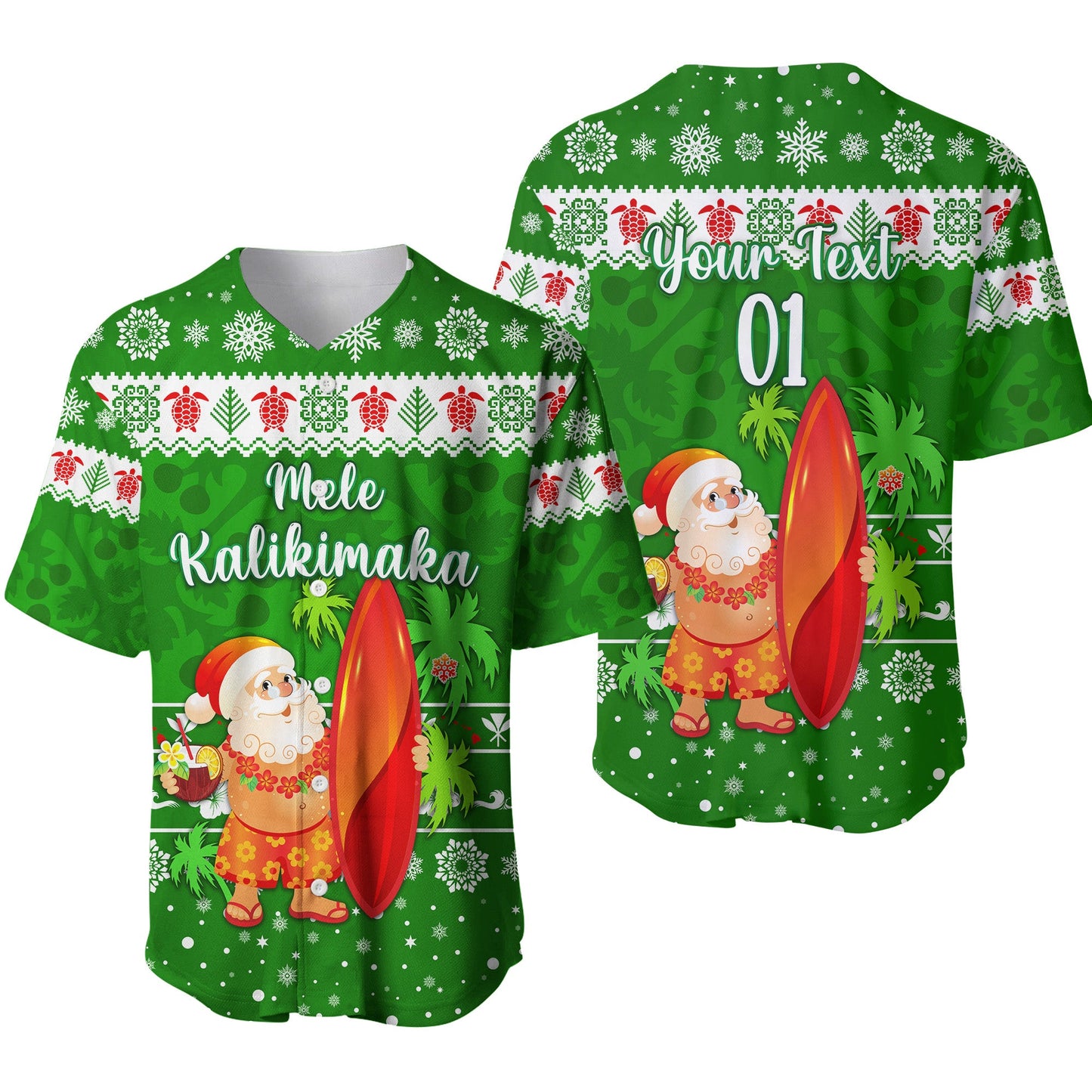 (Custom Personalised) Hawaii Christmas Baseball Jersey Santa Claus Surfing Simple Style Green