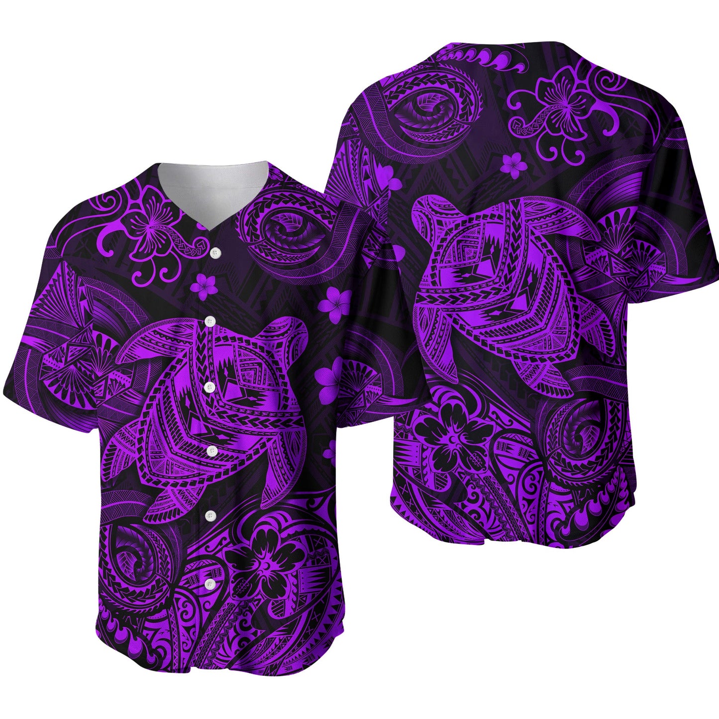 Hawaii Turtle Polynesian Baseball Jersey Plumeria Flower Unique Style Purple
