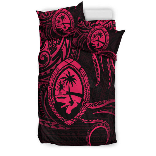 Polynesian Pride Guam With Polynesian Tribal Tattoo and Coat of Arms Bedding Set Pink Version