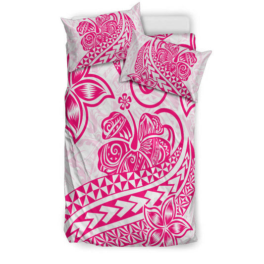 Polynesian Tribal Tattoo Retro Bedding Set Pink Screen Color