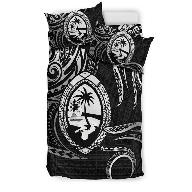 Polynesian Pride Guam With Polynesian Tribal Tattoo and Coat of Arms Bedding Set Black Version