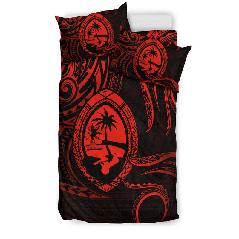 Polynesian Pride Guam With Polynesian Tribal Tattoo and Coat of Arms Bedding Set Red Version