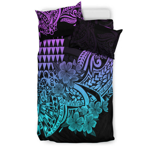 Hawaii Kakau Bedding Set Polynesian Floral Tribal Heliotrope Version
