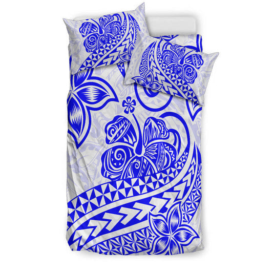 Polynesian Tribal Tattoo Retro Bedding Set Blue Screen Color