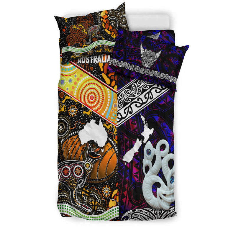New Zealand Maori Aotearoa And Australia Aboriginal Bedding Set Together Purple