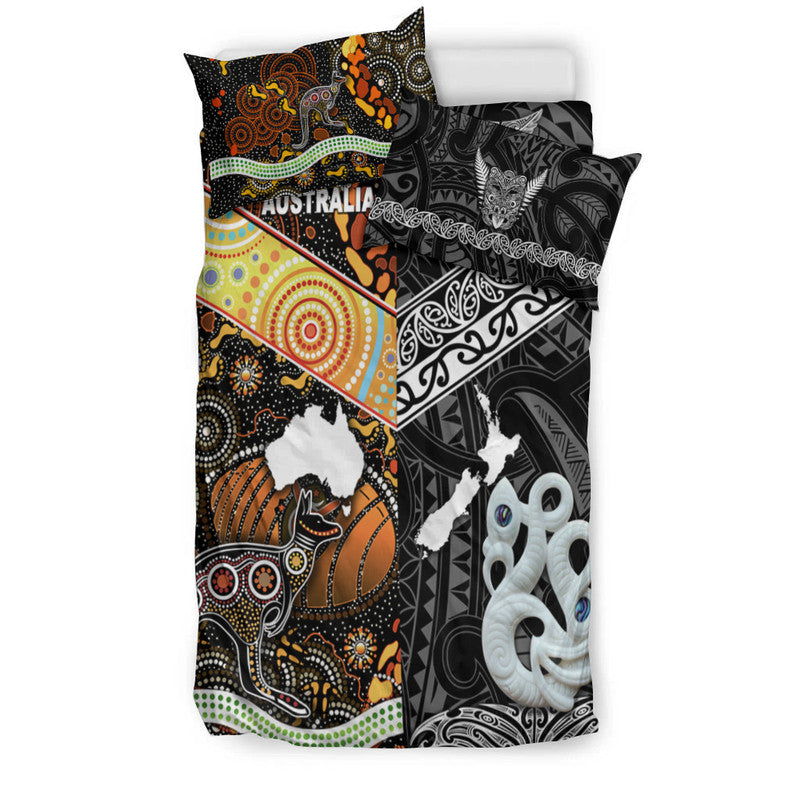 New Zealand Maori Aotearoa And Australia Aboriginal Bedding Set Together Black