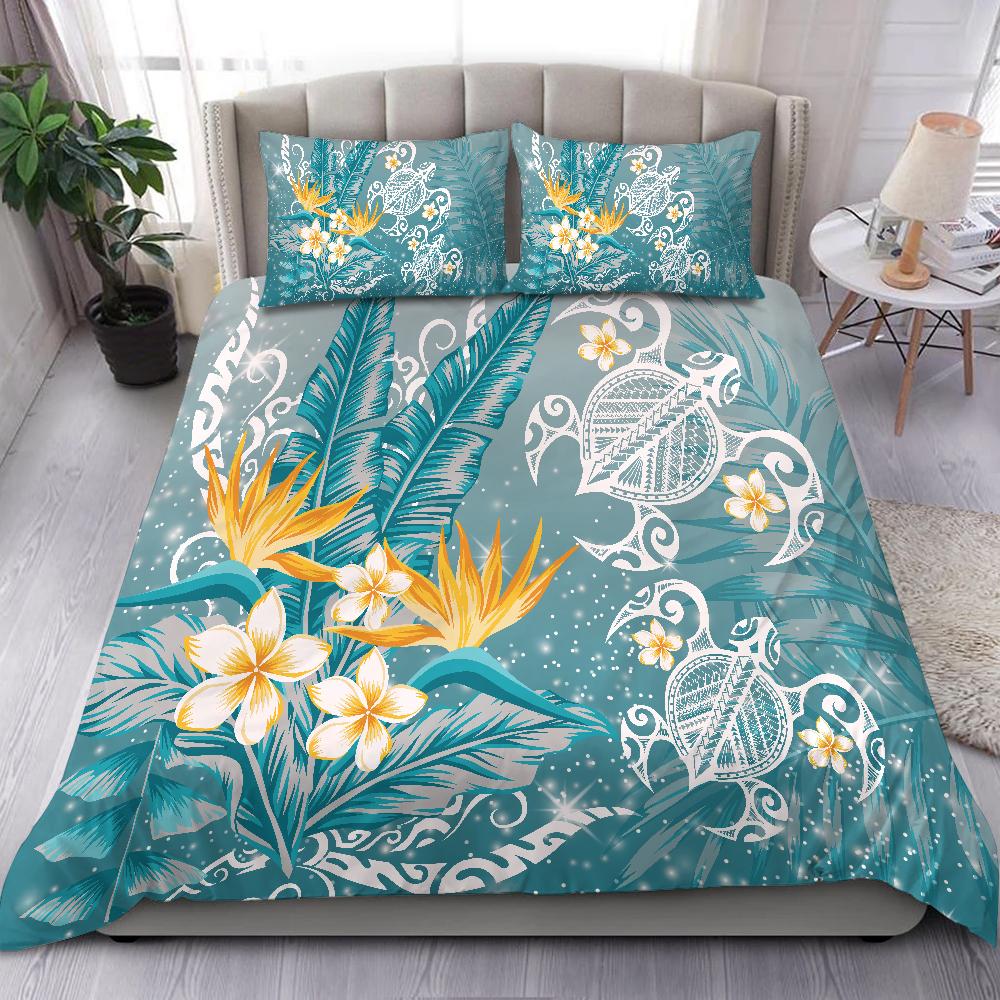 Hawaii Polynesian Turtles Plumeria Tropical Bedding Set Winter Style AH