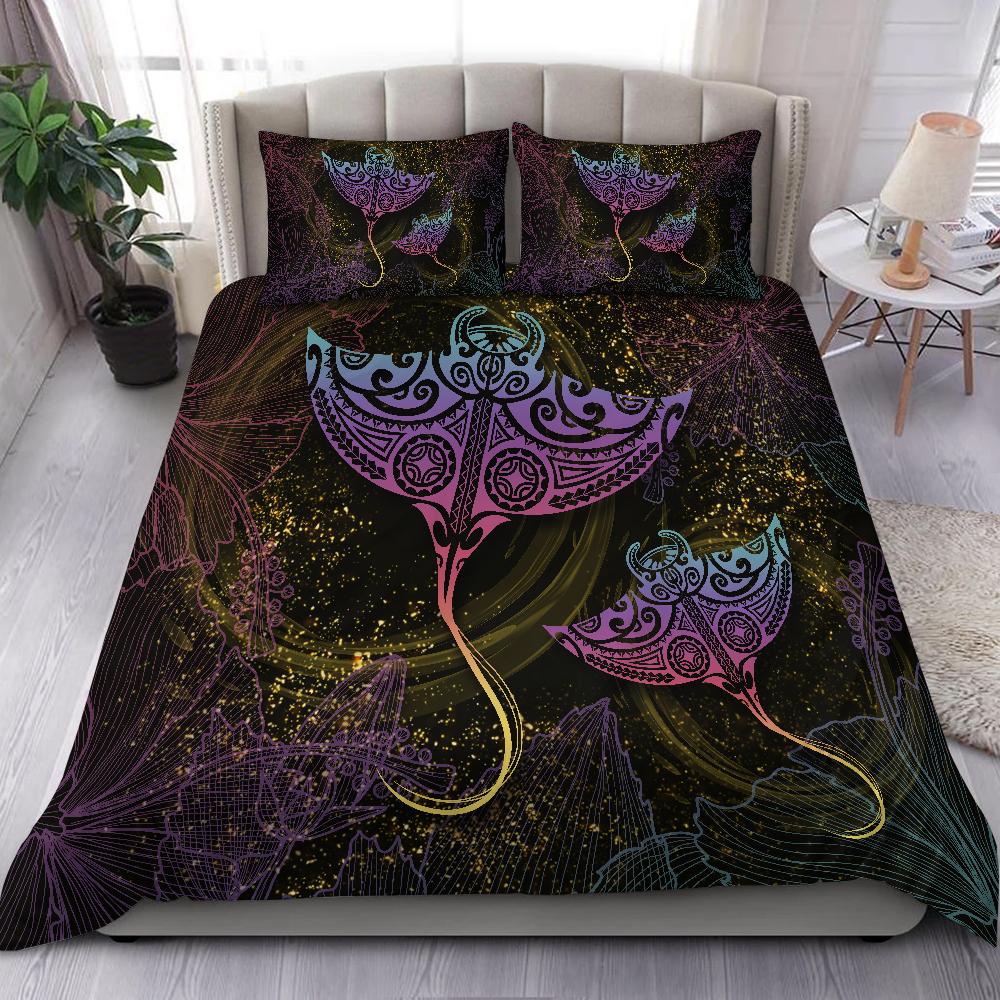 Hawaii Manta Ray Hibiscus Bedding Set Glitter Style AH