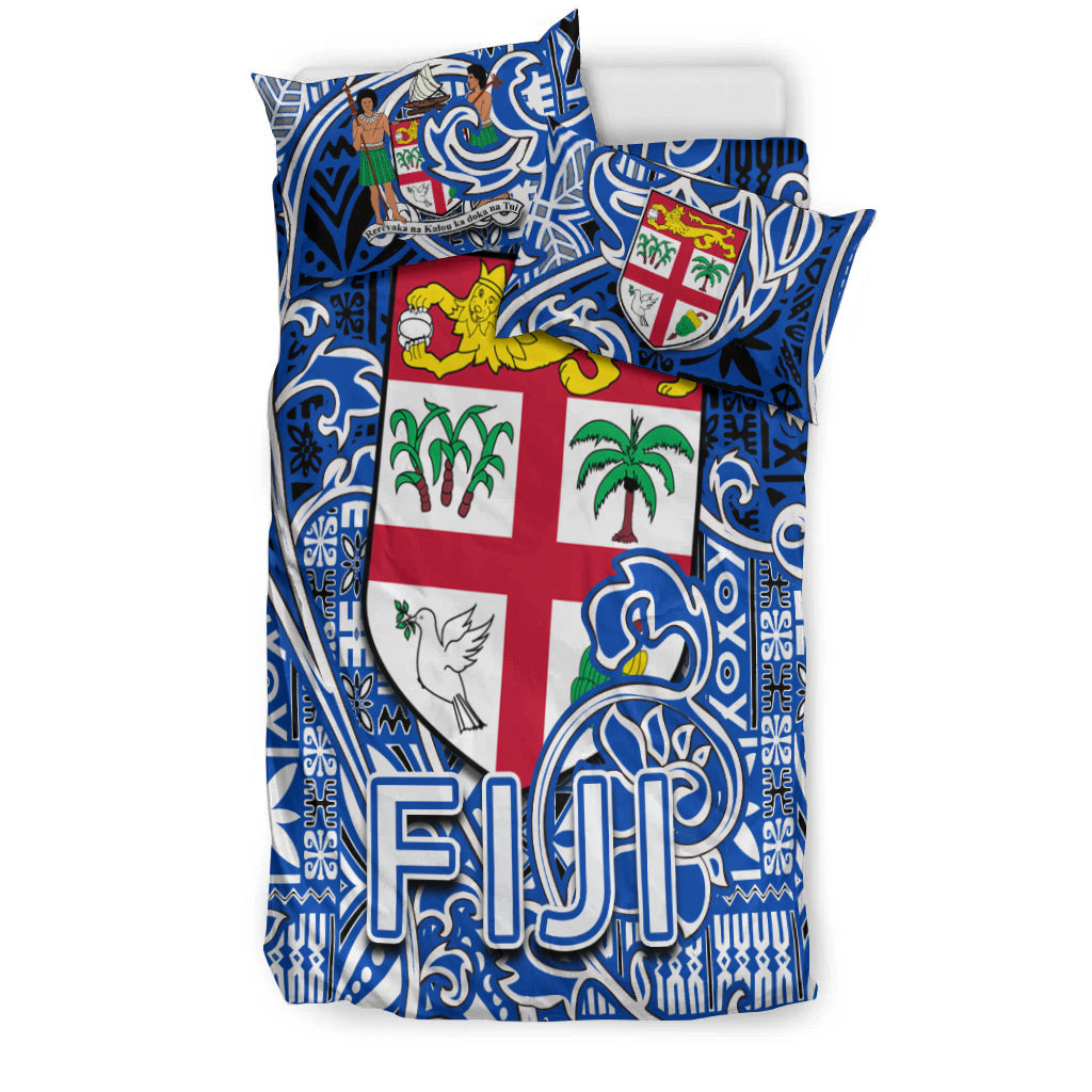 Fiji Bedding Set Tapa Patterns Blue And White Style