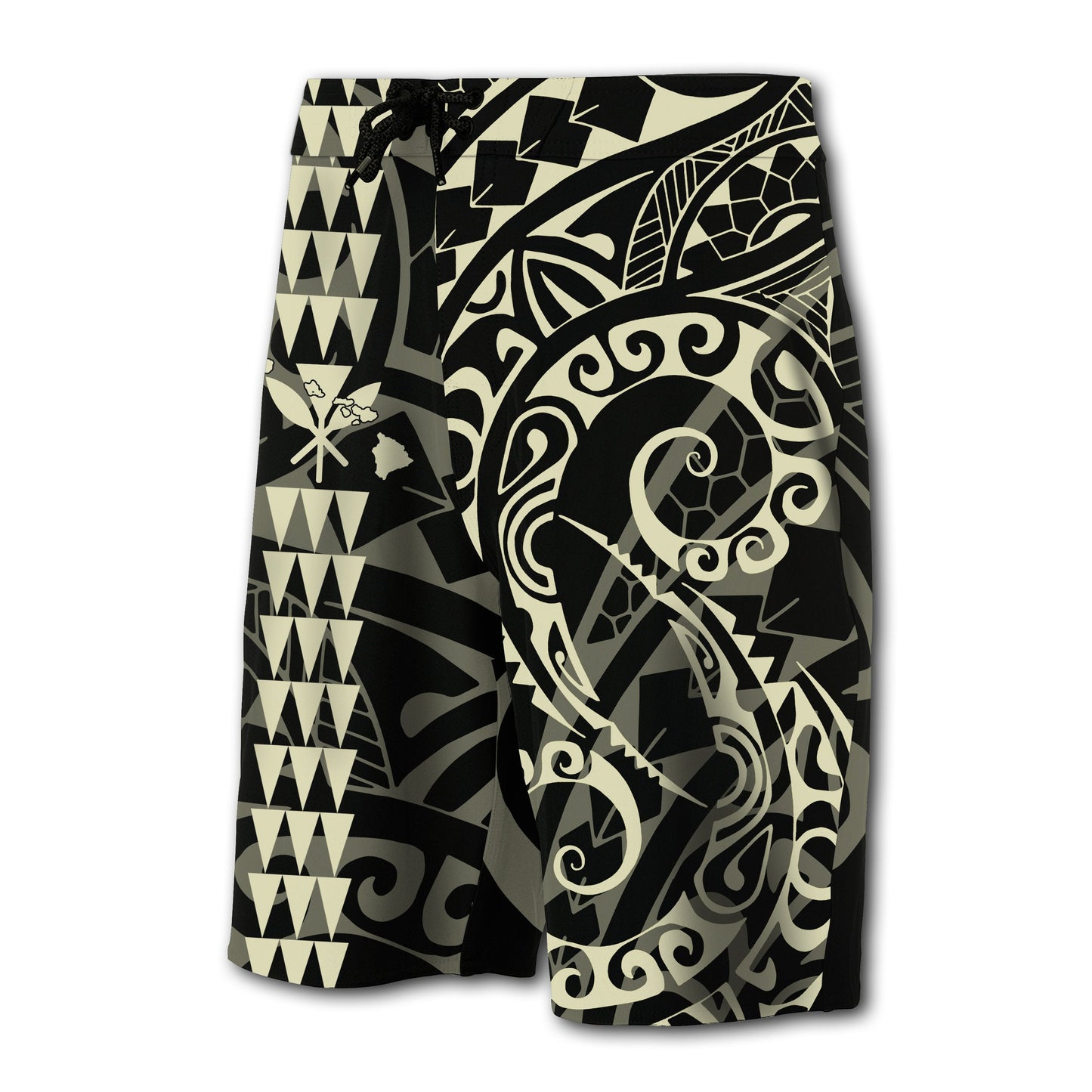 Hawaii Kakau Polynesian Kanaka Board Shorts - Beige - Snapy Style