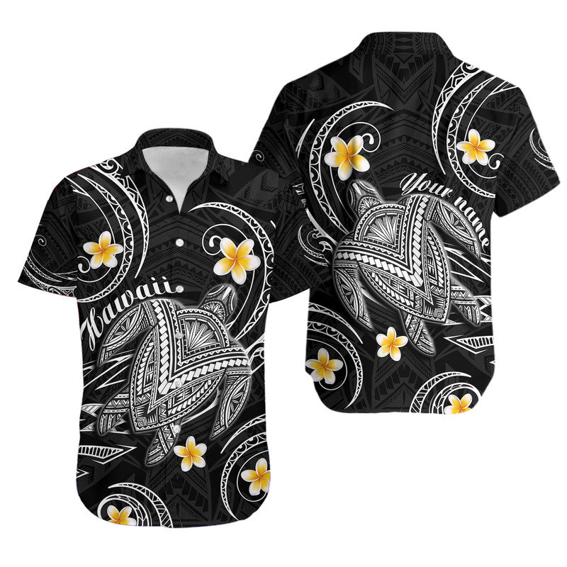 Custom Personalised Hawaiian Turtle Plumeria Mixed Polynesian Hawaiian Shirt Black Style