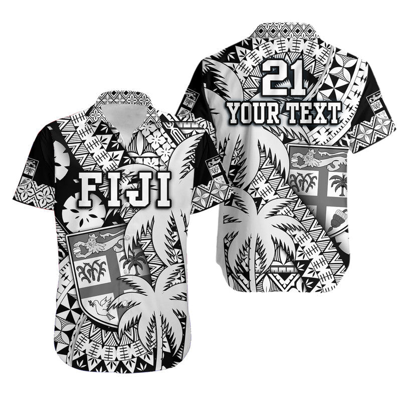 Custom Personalised Fiji Coat Of Arms Hawaiian Shirt Masi Tapa Mixed Palm Tree No1 Black Version