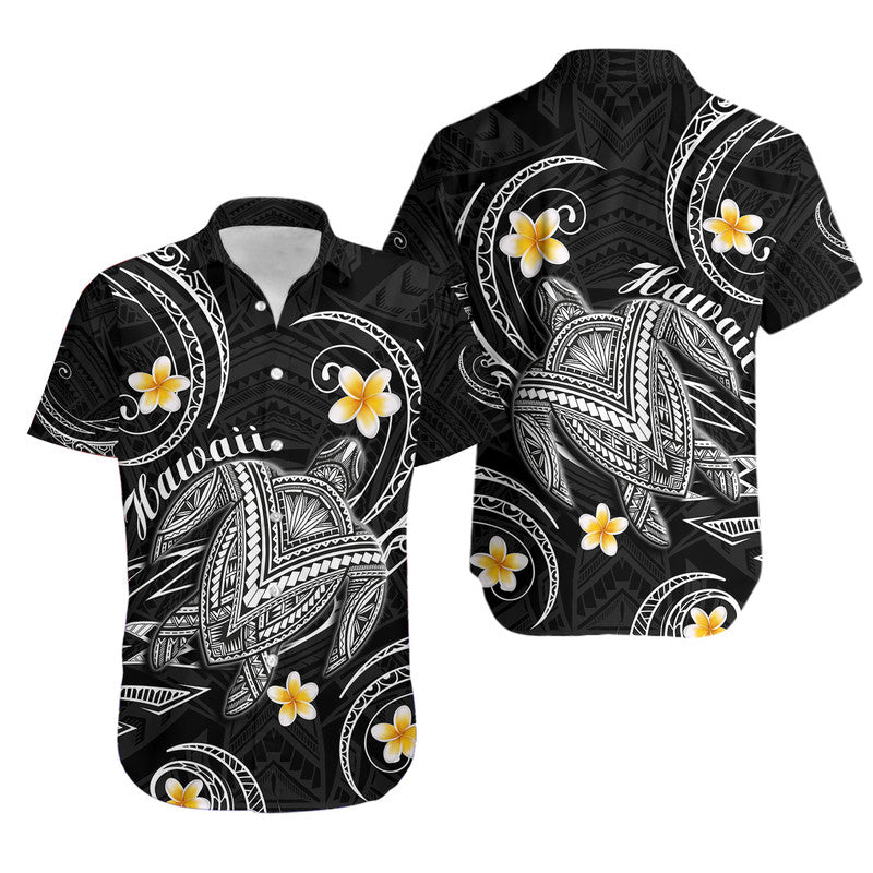 Hawaiian Turtle Plumeria Mixed Polynesian Hawaiian Shirt Black Style