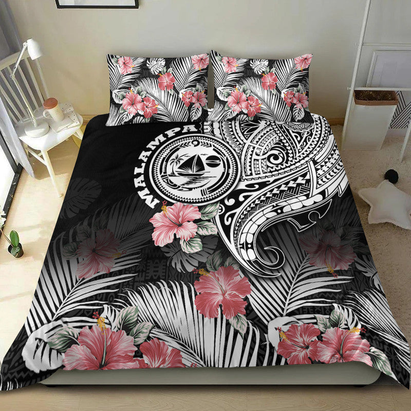 Vanuatu Malampa Province Bedding Set Hibiscus Tribal Polynesian Tattoo Ver Black
