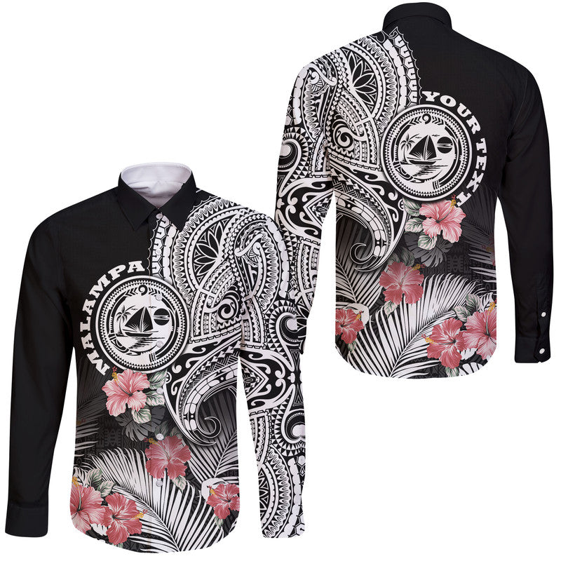 (Custom Personalised) Vanuatu Malampa Province Hawaii Long Sleeve Button Shirt Hibiscus Tribal Polynesian Tattoo Ver Black