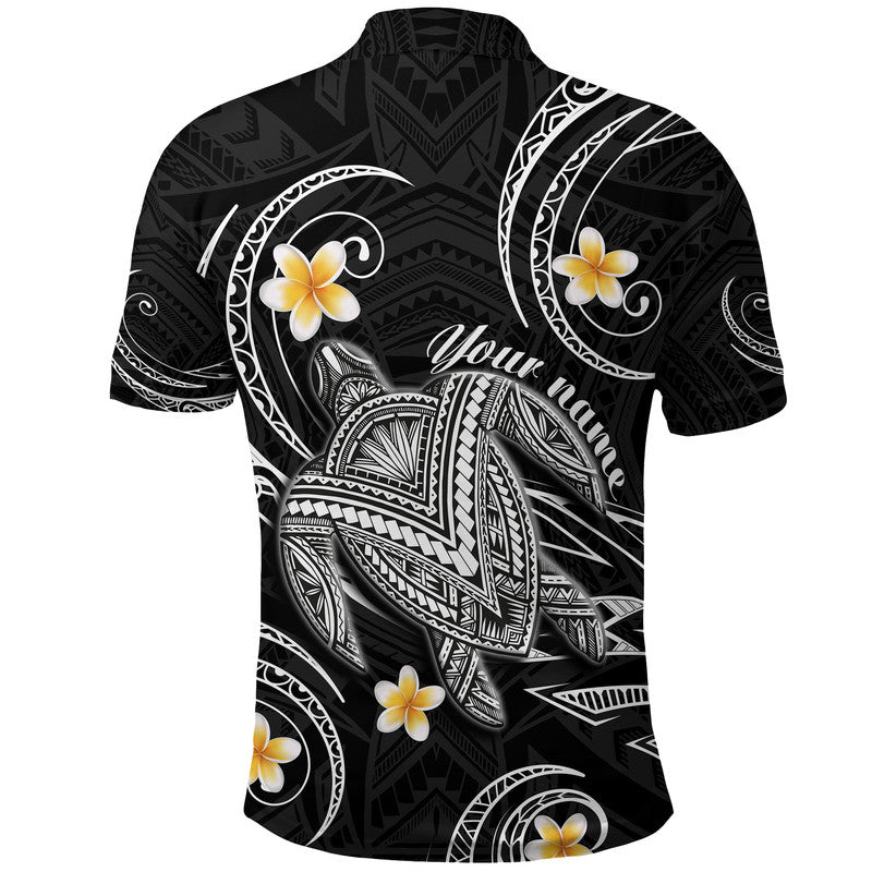 Custom Personalised Hawaii Polo Shirt Hawaiian Turtle Plumeria Mixed Polynesian Black Style