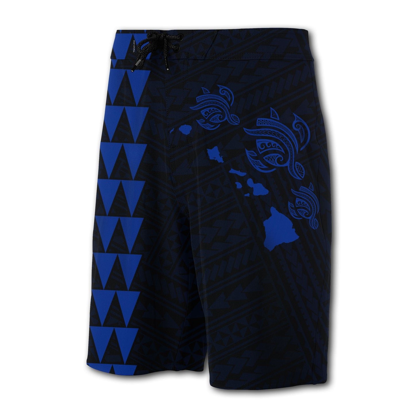 Hawaii Kakau Polynesian Three Turtles Map Board Shorts - Blue