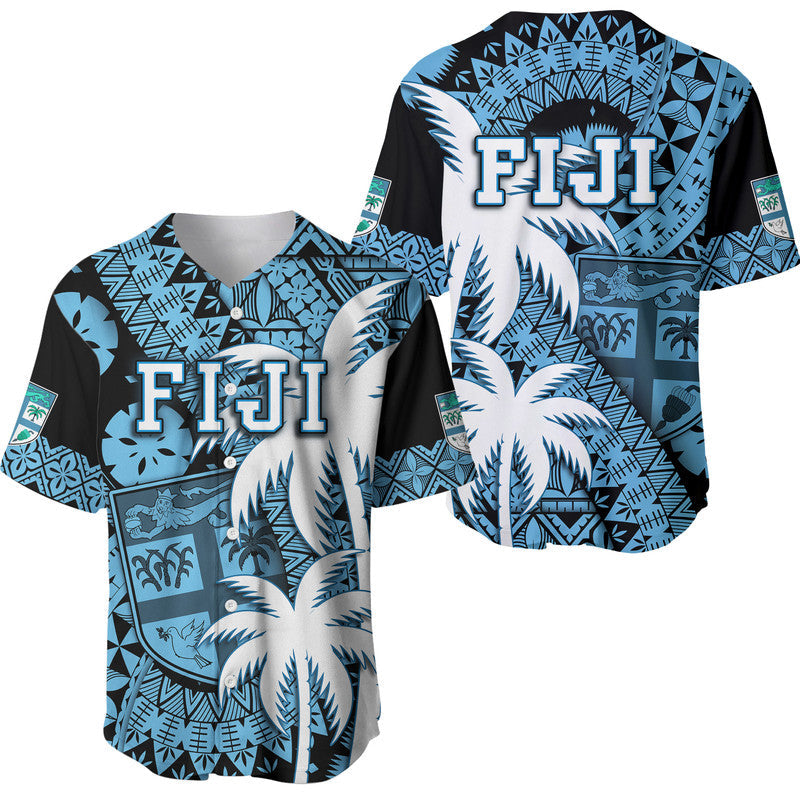 Fiji Coat Of Arms Baseball Jersey Masi Tapa Mixed Palm Tree No1 Blue Version