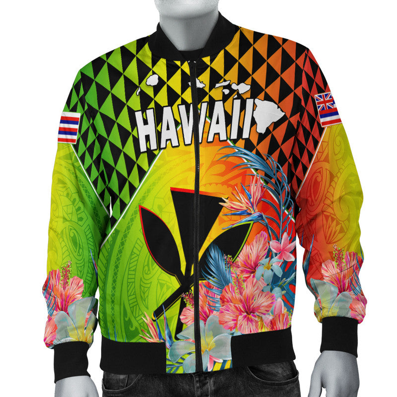 Hawaii Bomber Jacket Hawaiian Tribal Kanaka Maoli Hibiscus