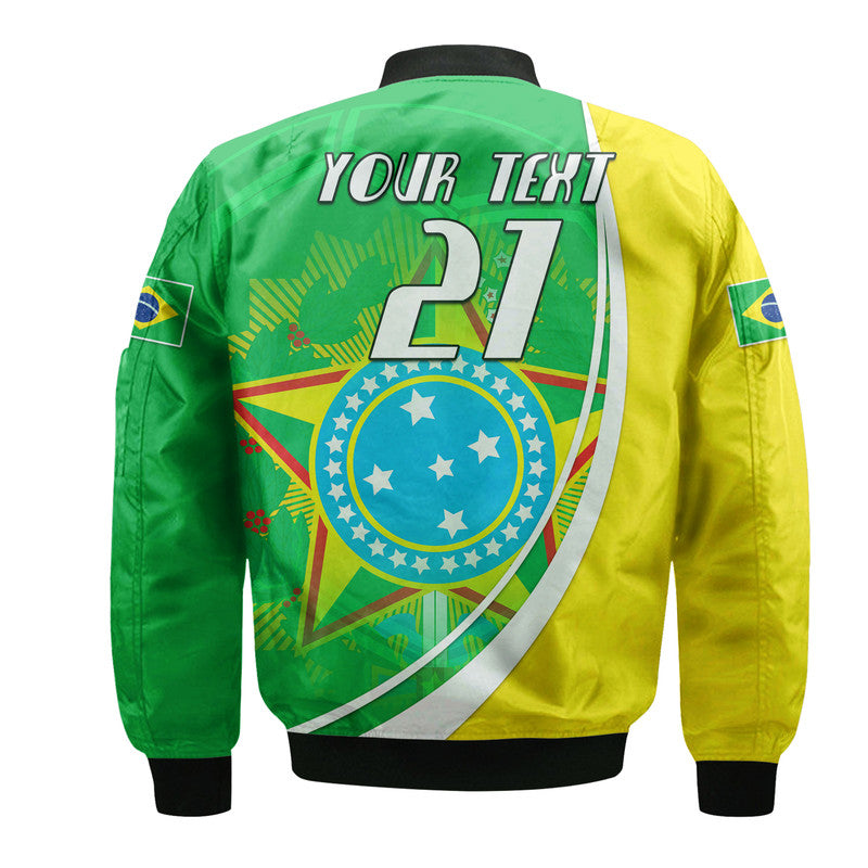 (Custom Text And Number) Brazil Football Coat Of Arms Bomber Jacket Canarinha Champions World Cup 2022 LT9
