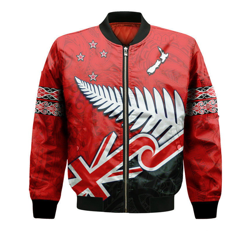 Waitangi Bomber Jacket Aotearoa Tino Rangatiratanga Flag with Silver Fern