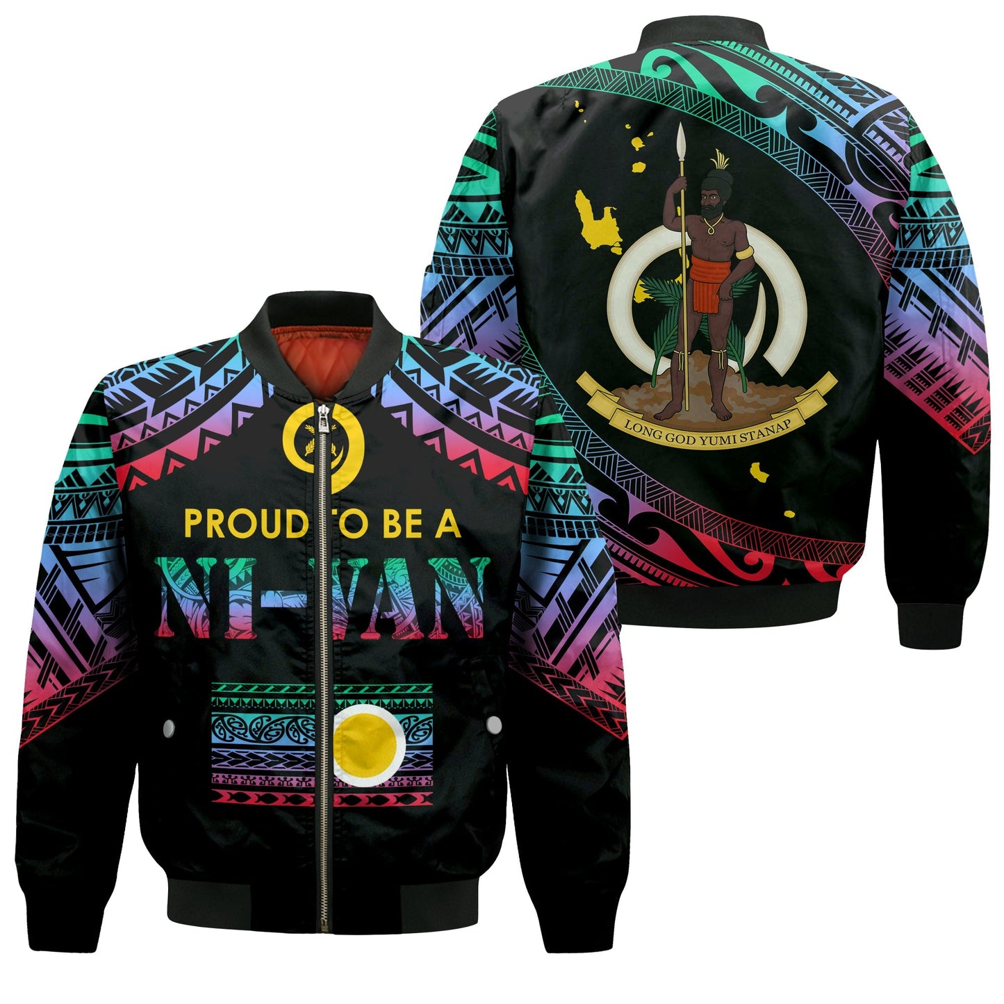 Vanuatu Proud To Be A Ni Van Polynesian Pattern Bomber Jacket Shefa Province