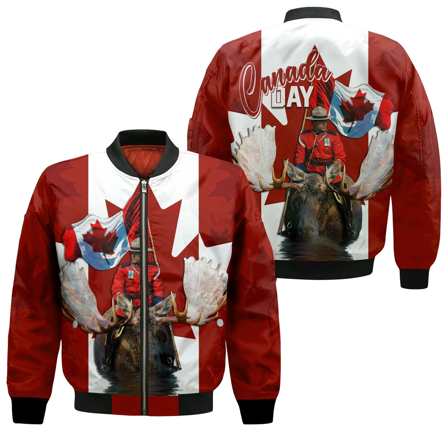 Canada Day Personalised Bomber Jacket Mountie On Moose