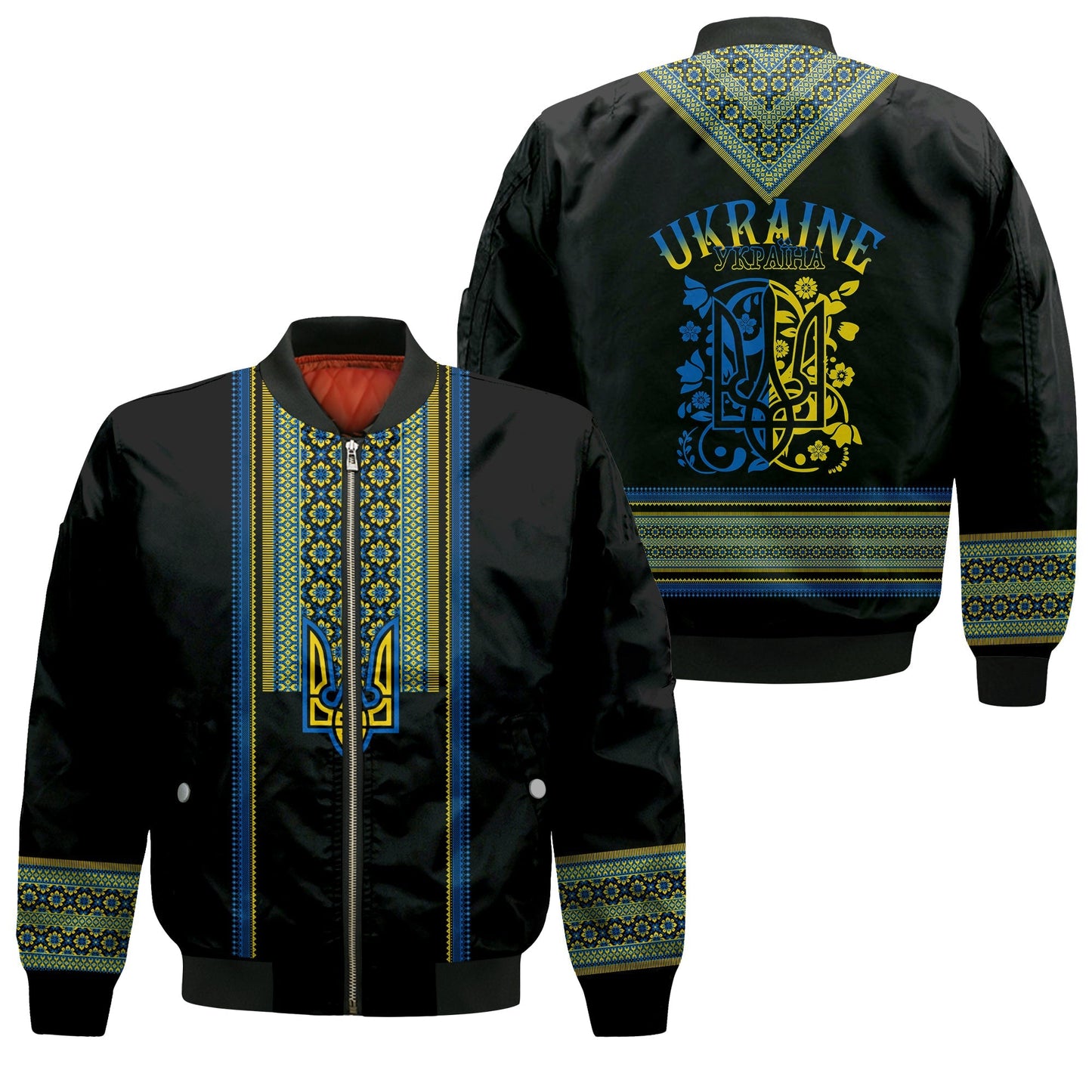 Ukraine Folk Patterns Bomber Jacket Unity Day
