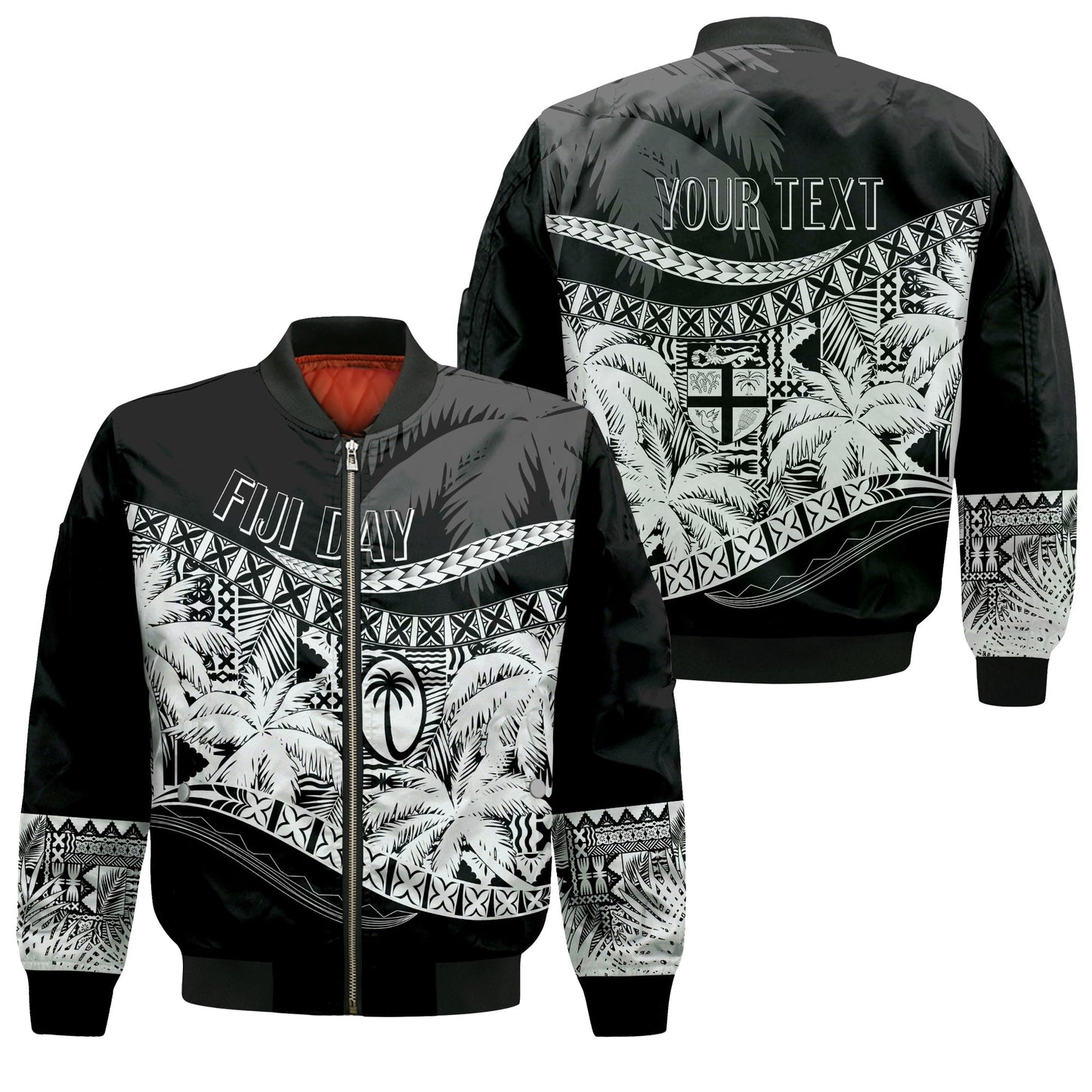 Personalised Fiji Day Bomber Jacket Flying Fijians Masi Kesa Style Black