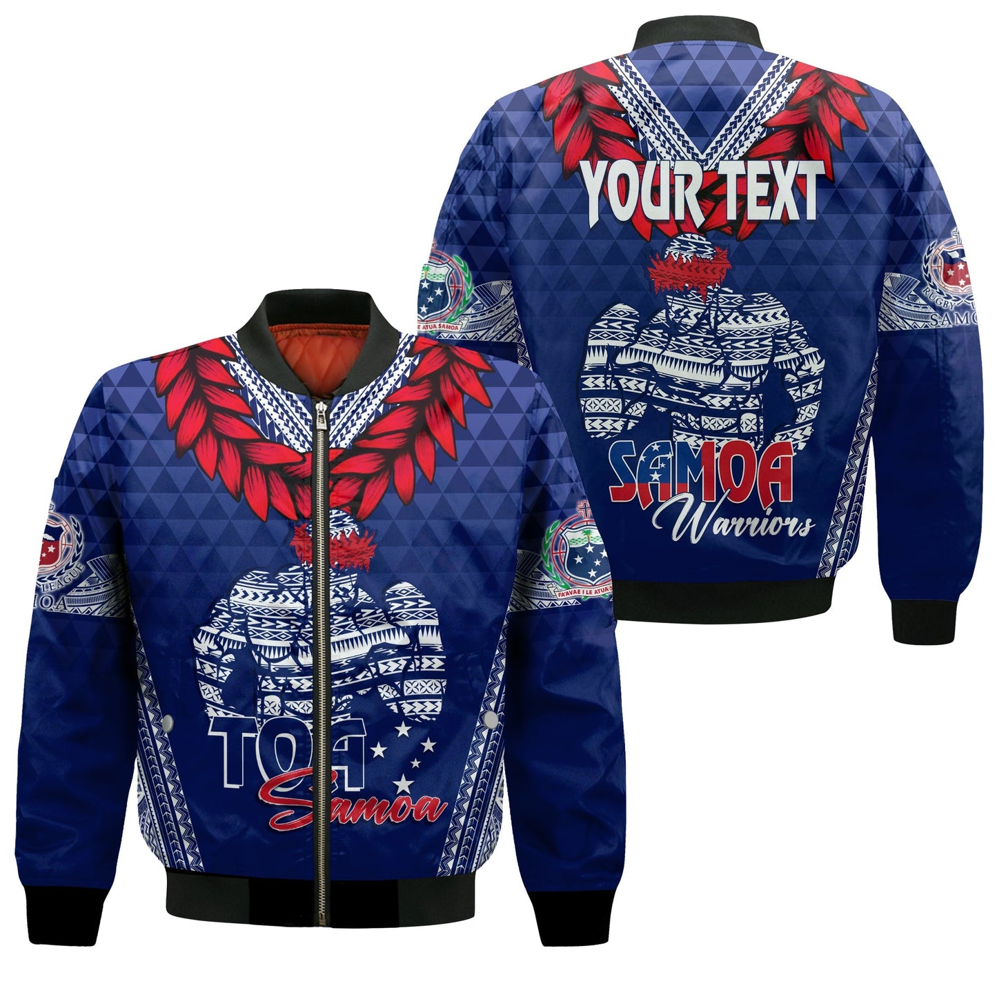 Personalised Toa Samoa Bomber Jacket Ulafala Style Samoa Warriors