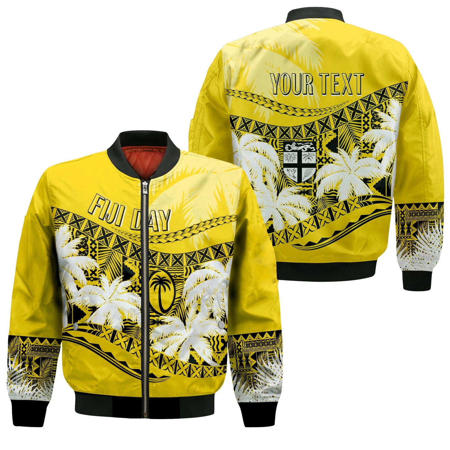 Personalised Fiji Day Bomber Jacket Flying Fijians Masi Kesa Style Gold