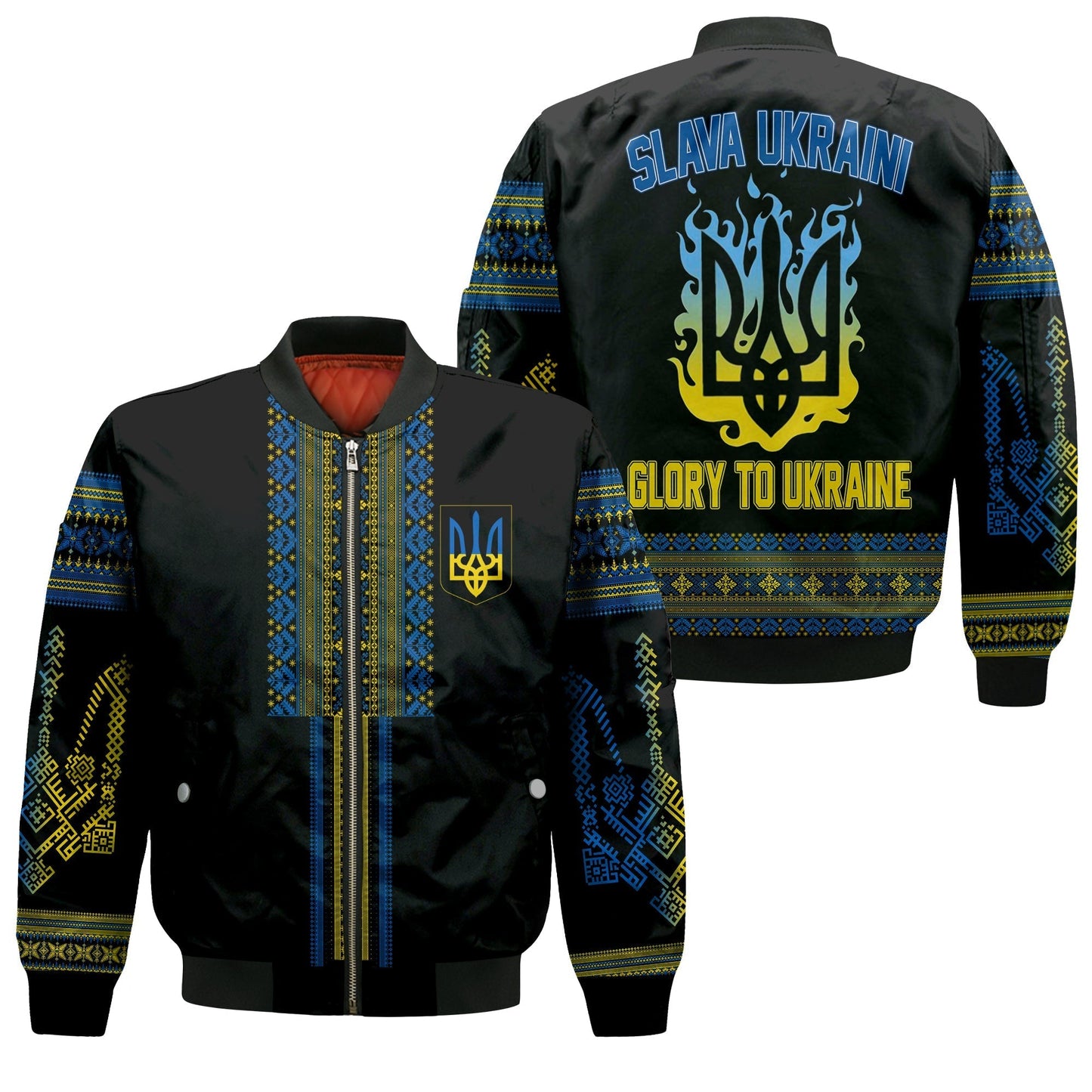 Ukraine Folk Patterns Folk Pattern Bomber Jacket Slava Ukraini