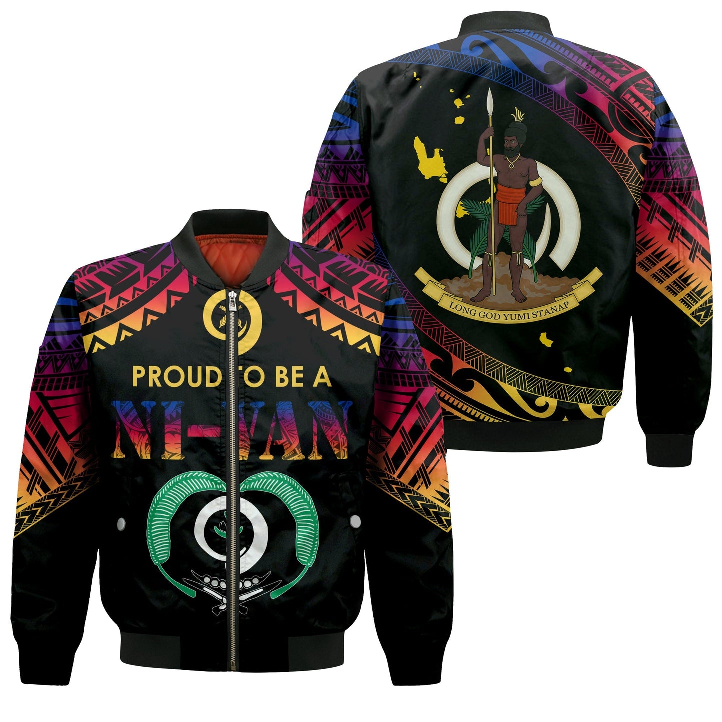 Vanuatu Proud To Be A Ni Van Polynesian Pattern Bomber Jacket Torba Province