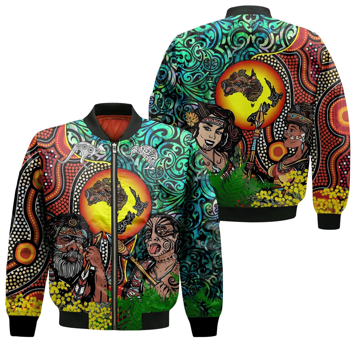 Australia Aboriginal Kangaroo Combine New Zealand Maori Kiwi Bird Bomber Jacket