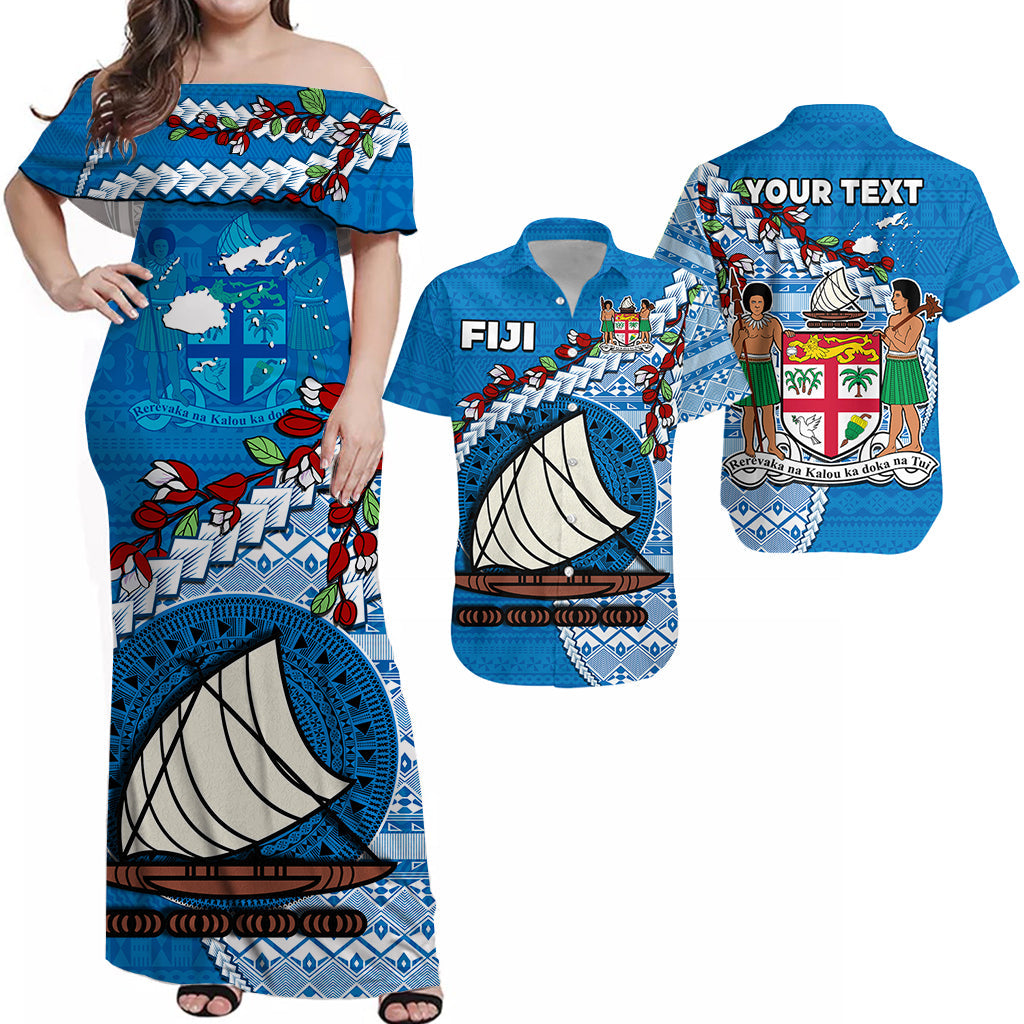 (Custom Personalised) Combo Dress And Shirt Fiji Flag Fijian Drua Mix Tagimaucia Flower Blue Matching Outfit For Couple Style