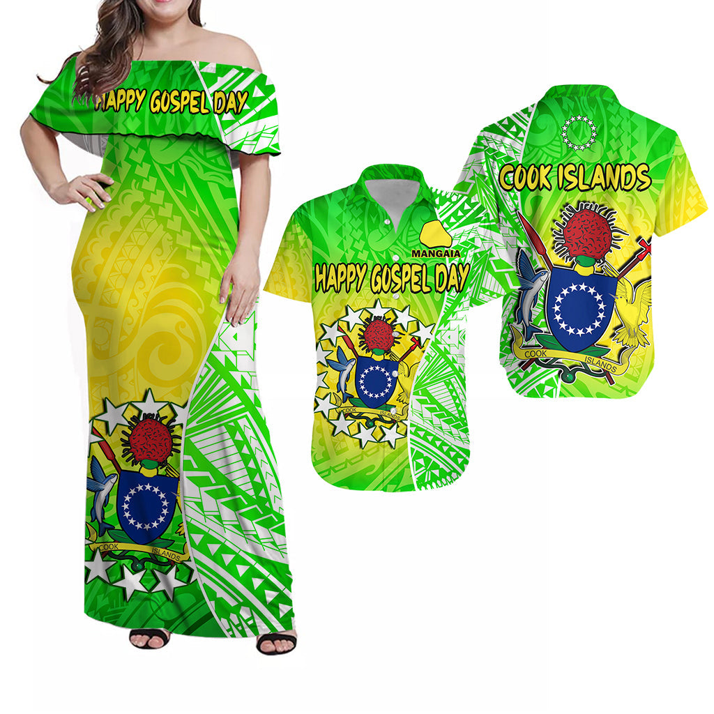 Matching Outfits For Couples Happy Mangaia Gospel Day Combo Dress And Shirt Cook Islands Coat Of Arms Polynesian Pattern