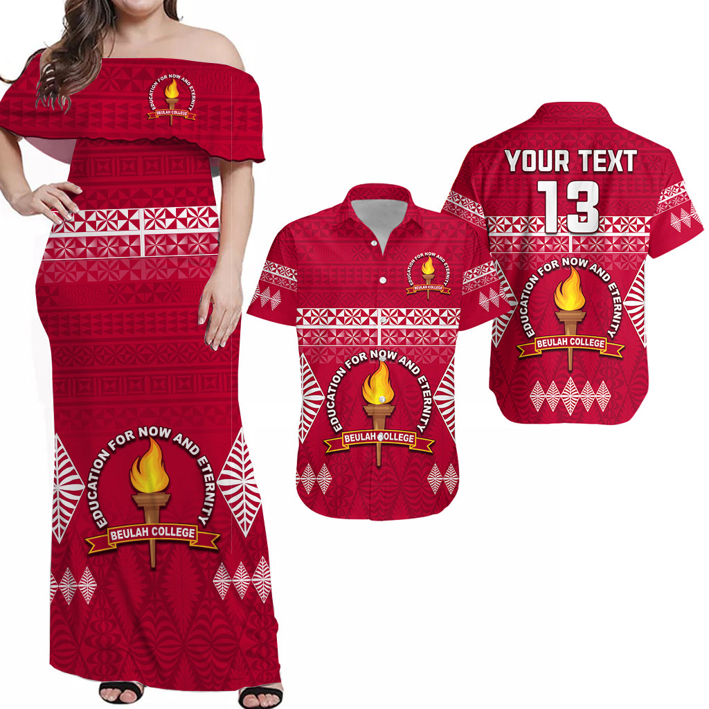 (Custom Text And Number) Matching Outfits For Couples Beulah College Combo Dress and Hawaiian Shirt Ngatu Pattern Tonga