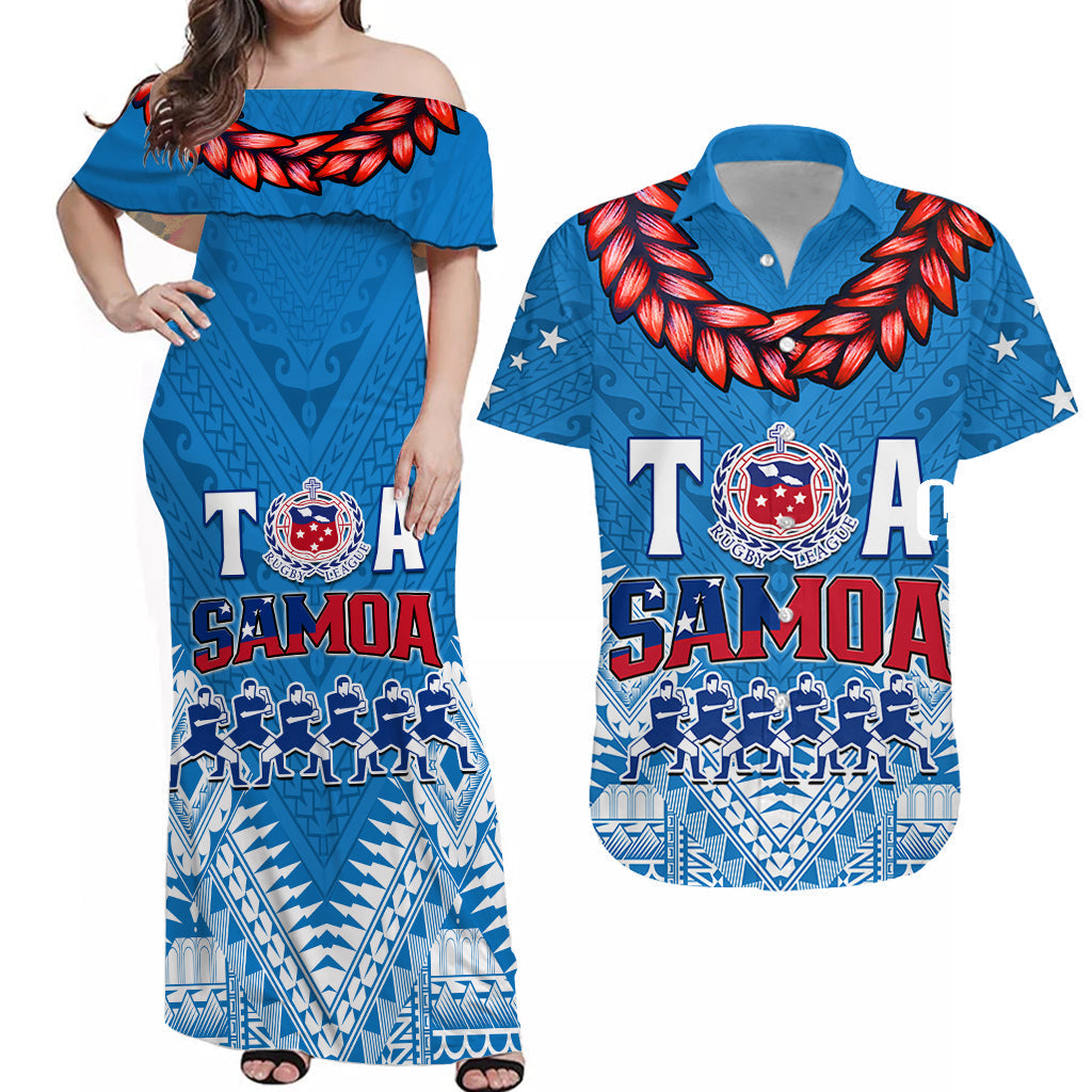 Matching Outfits For Couples Toa Samoa Rugby Combo Dress and Hawaiian Shirt Manu Siva Tau Style Ulafala