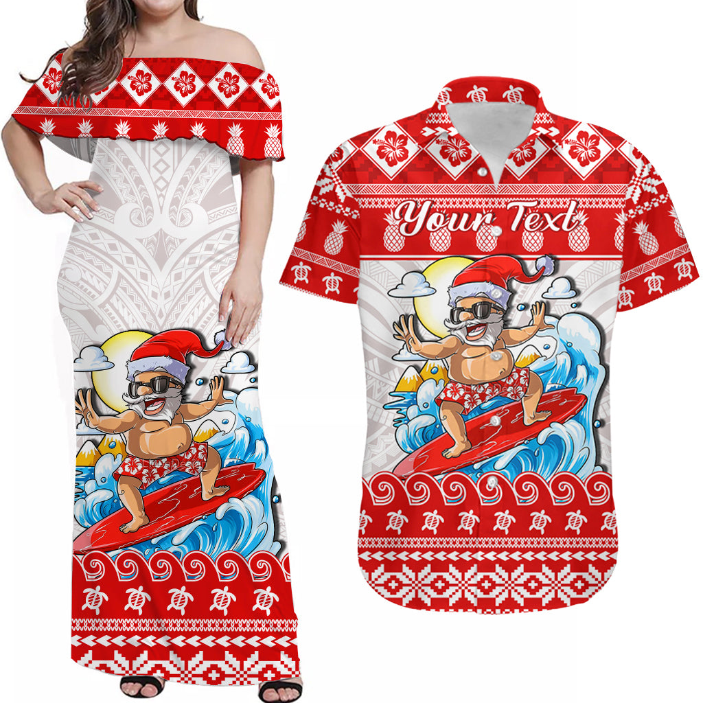 Custom Personalised Matching Outfits For Couples Hawaii Christmas Combo Dress And Hawaiian Shirt Surfing Santa Mele Kalikimaka Polynesian