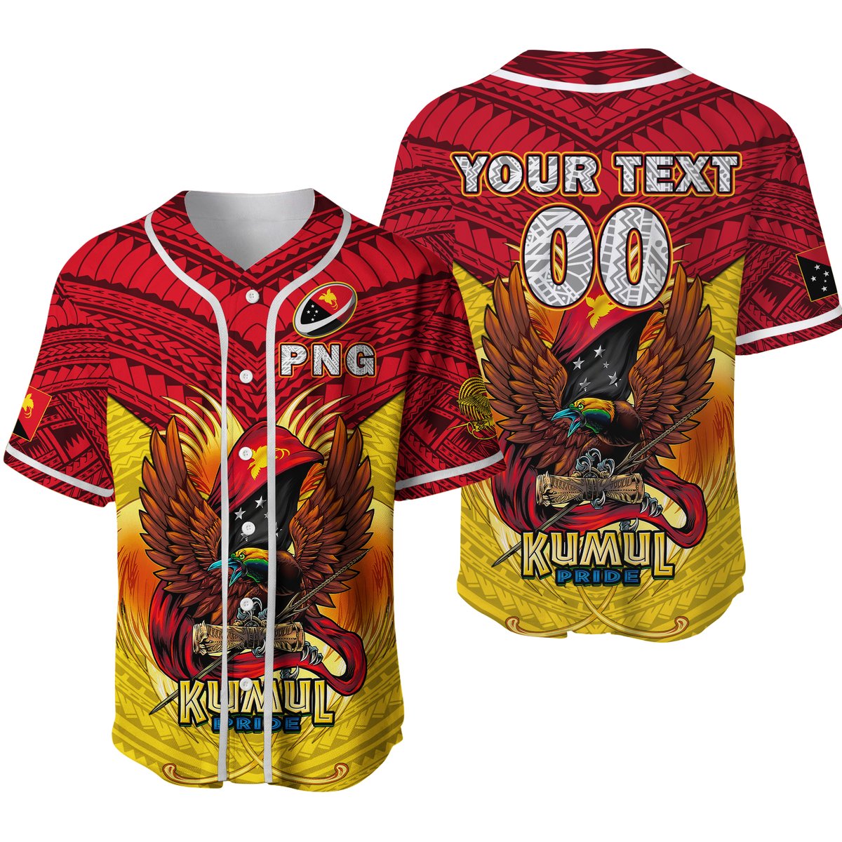 (Custom Personalised) Papua New Guinea Rugby Kumul Pride Baseball Jersey