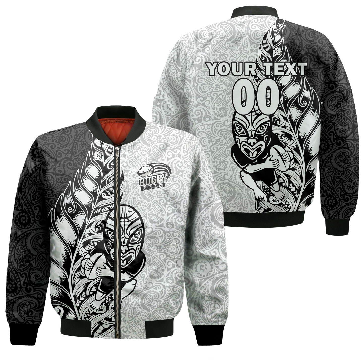 (Custom Personalised) New Zealand Maori All Black Rugby Bomber Jacket